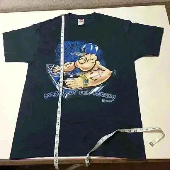 Vintage Popeye DJ Hip Gangster Bling Chain Mens L Cartoon Tee 2000s Y2k T-Shirt - Picture 6 of 11